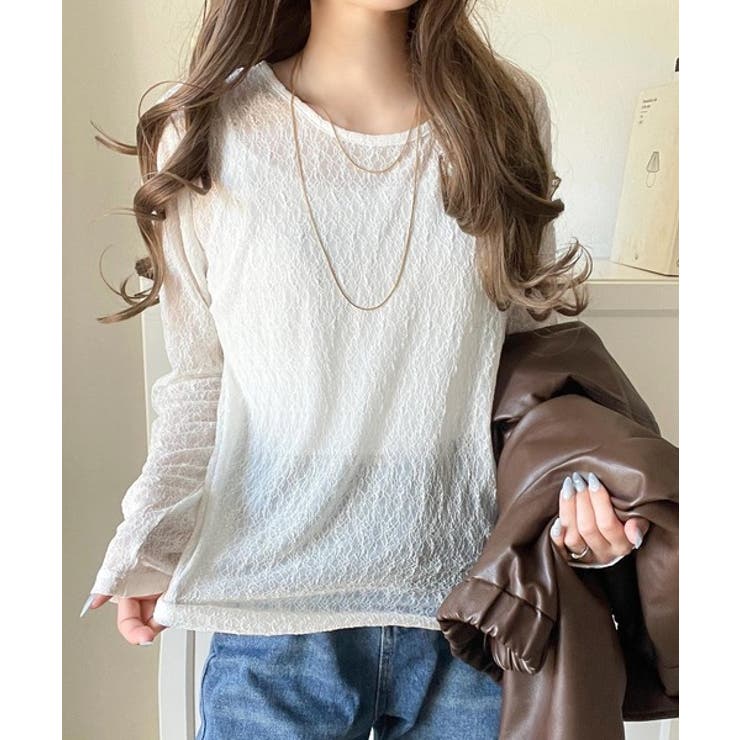 ほどよい透け感が大人上品。総柄シアーレーストップス(長袖) | Classical Elf  | 詳細画像2 