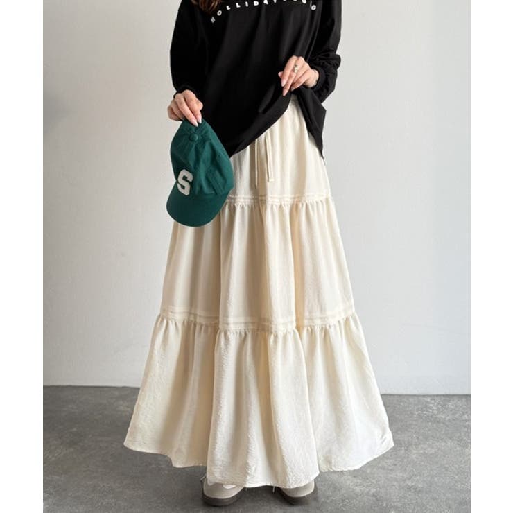 アイボリー | ラクして華やぐ主役級。ガーデンコア3段ティアードスカート（ロング丈） | Classical Elf 