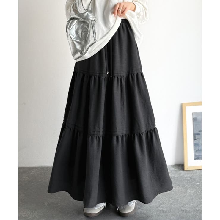 ブラック | ラクして華やぐ主役級。ガーデンコア3段ティアードスカート（ロング丈） | Classical Elf 