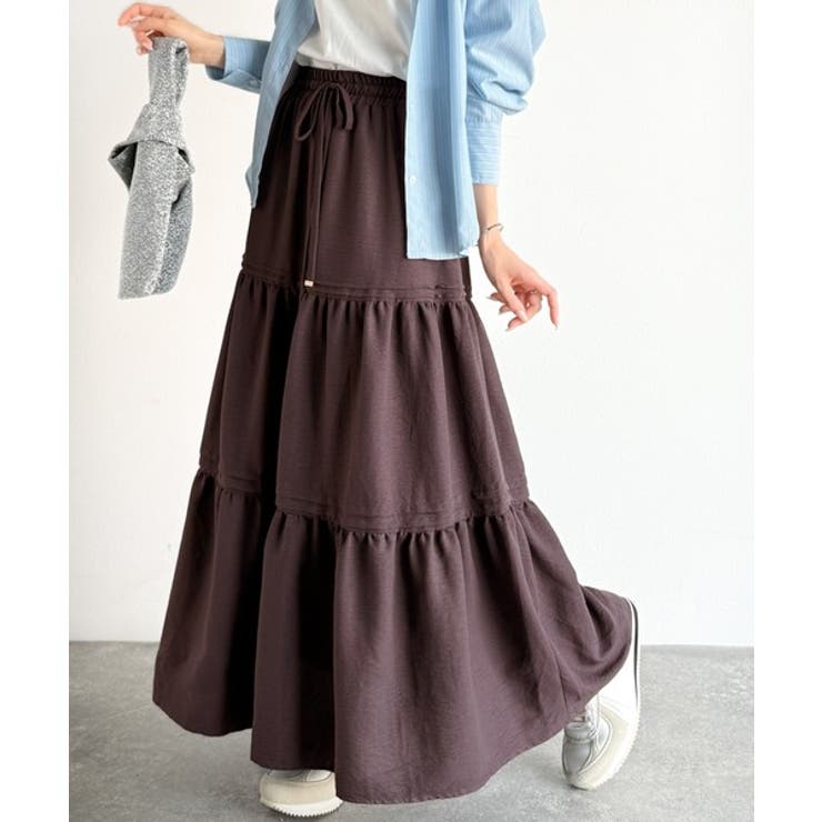 ブラウン | ラクして華やぐ主役級。ガーデンコア3段ティアードスカート（ロング丈） | Classical Elf 