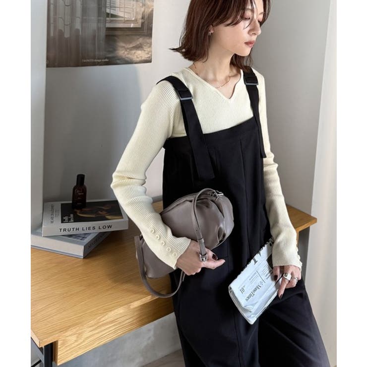 ブラック | 高見え大人サロペット。サイドポケットデザインハイウエストサロペット | Classical Elf 