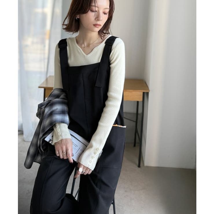 高見え大人サロペット。サイドポケットデザインハイウエスト