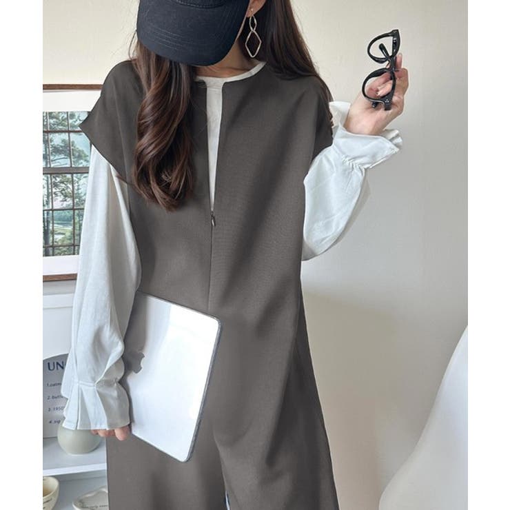 シンプルだけど、襟元に大人の抜け感。ハーフジップオールインワン | Classical Elf  | 詳細画像9 