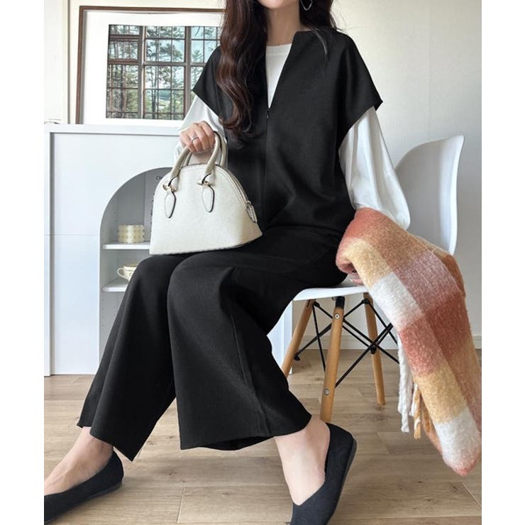 シンプルだけど、襟元に大人の抜け感。ハーフジップオールインワン | Classical Elf  | 詳細画像4 