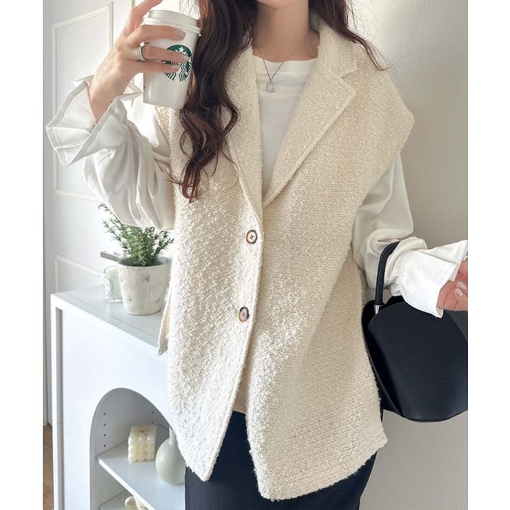 シンプルで洗練された大人の雰囲気を演出。サイドベルトブークレシングルジレベスト | Classical Elf  | 詳細画像7 