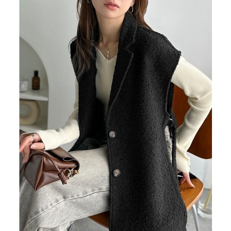 シンプルで洗練された大人の雰囲気を演出。サイドベルトブークレシングルジレベスト | Classical Elf  | 詳細画像8 