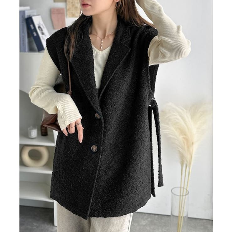 シンプルで洗練された大人の雰囲気を演出。サイドベルトブークレシングルジレベスト | Classical Elf  | 詳細画像10 