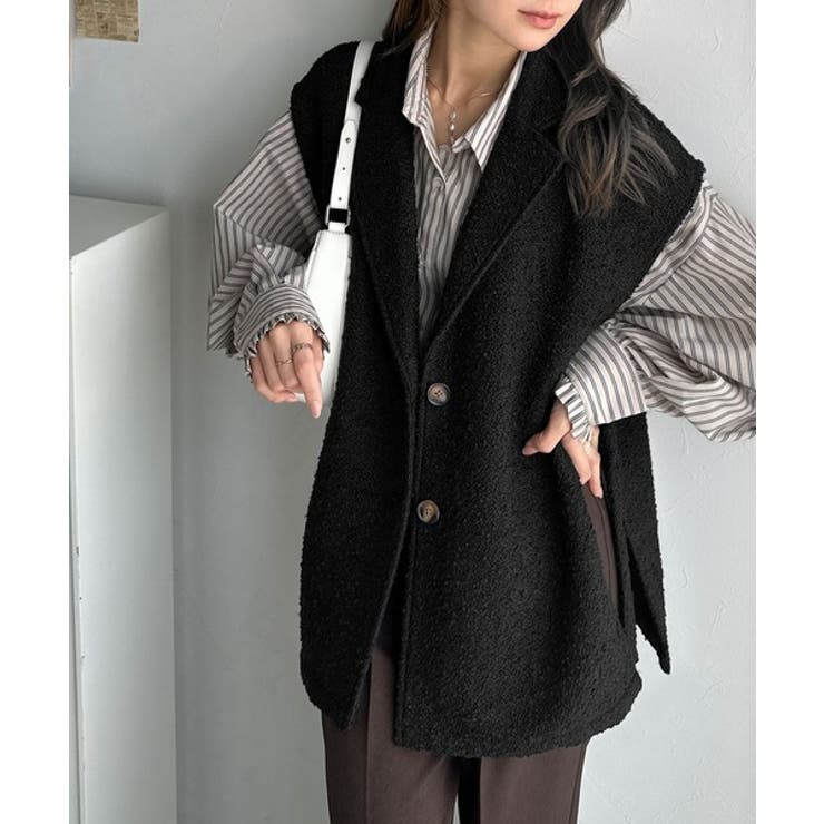 シンプルで洗練された大人の雰囲気を演出。サイドベルトブークレシングルジレベスト | Classical Elf  | 詳細画像12 