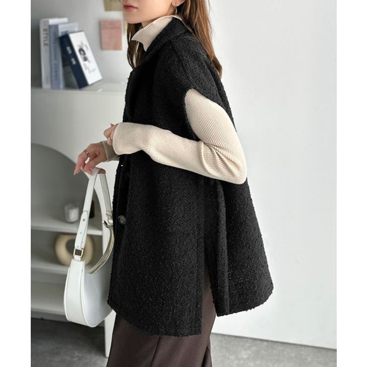 シンプルで洗練された大人の雰囲気を演出。サイドベルトブークレシングルジレベスト | Classical Elf  | 詳細画像13 