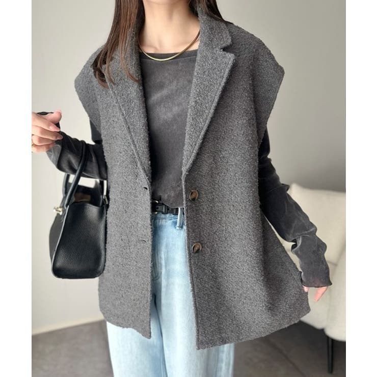 シンプルで洗練された大人の雰囲気を演出。サイドベルトブークレシングルジレベスト | Classical Elf  | 詳細画像15 