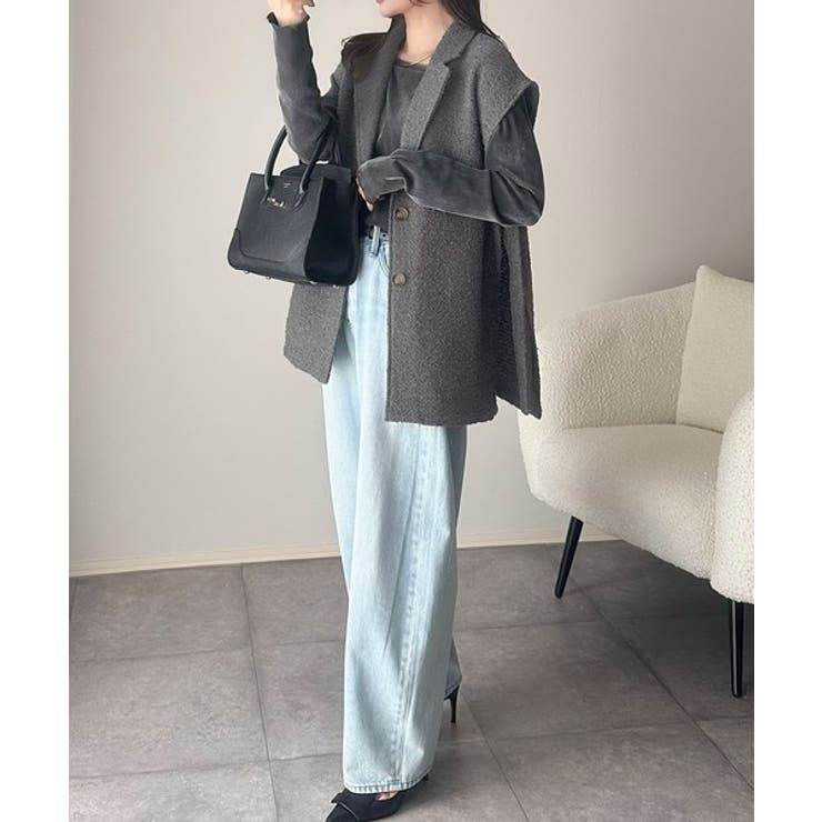 シンプルで洗練された大人の雰囲気を演出。サイドベルトブークレシングルジレベスト | Classical Elf  | 詳細画像17 