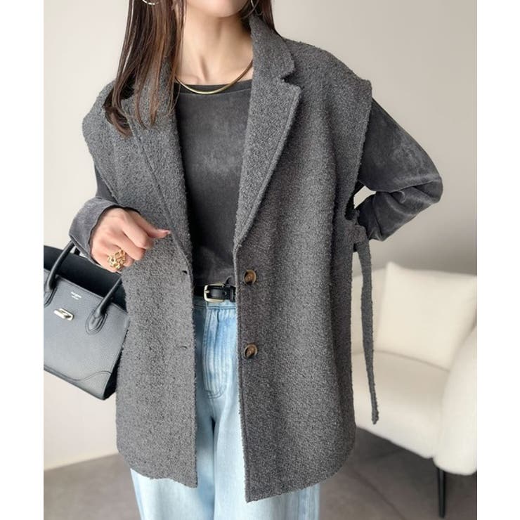 シンプルで洗練された大人の雰囲気を演出。サイドベルトブークレシングルジレベスト | Classical Elf  | 詳細画像18 