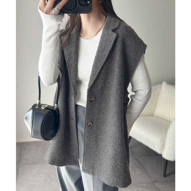 シンプルで洗練された大人の雰囲気を演出。サイドベルトブークレシングルジレベスト | Classical Elf  | 詳細画像19 