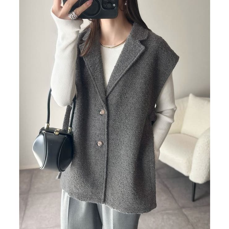 シンプルで洗練された大人の雰囲気を演出。サイドベルトブークレシングルジレベスト | Classical Elf  | 詳細画像20 