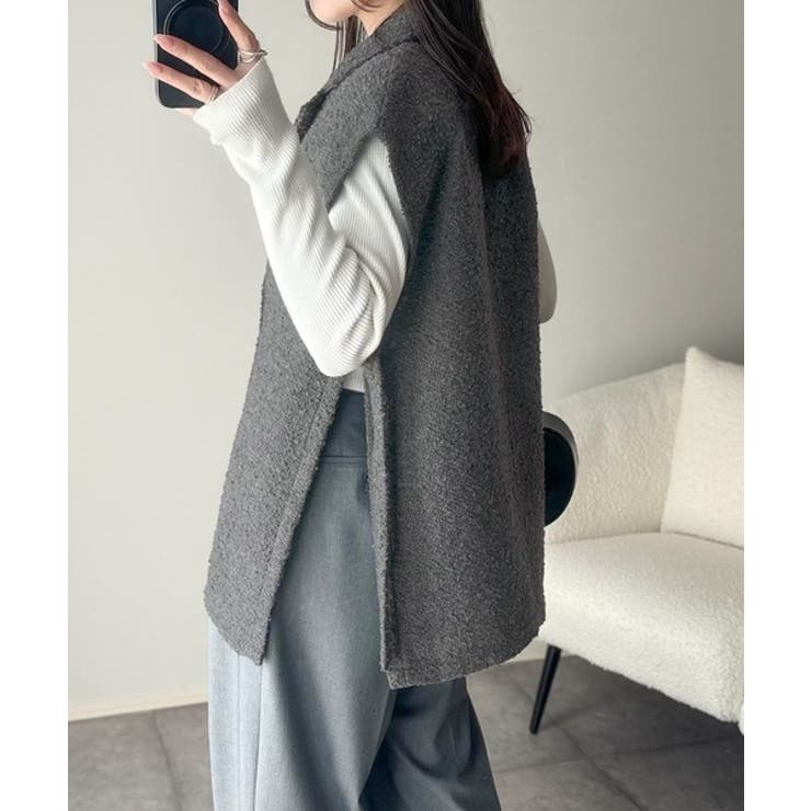 シンプルで洗練された大人の雰囲気を演出。サイドベルトブークレシングルジレベスト | Classical Elf  | 詳細画像21 