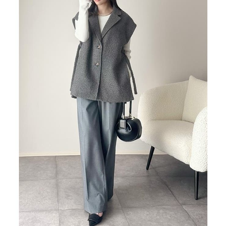 シンプルで洗練された大人の雰囲気を演出。サイドベルトブークレシングルジレベスト | Classical Elf  | 詳細画像22 