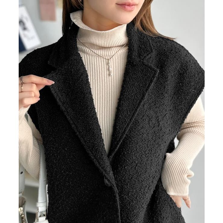 シンプルで洗練された大人の雰囲気を演出。サイドベルトブークレシングルジレベスト | Classical Elf  | 詳細画像26 