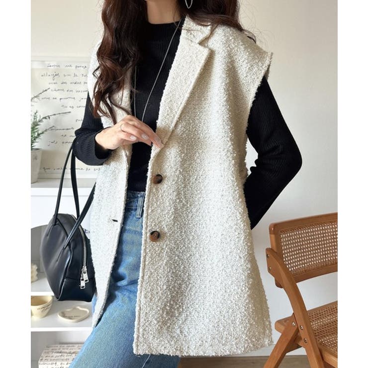 シンプルで洗練された大人の雰囲気を演出。サイドベルトブークレシングルジレベスト | Classical Elf  | 詳細画像1 