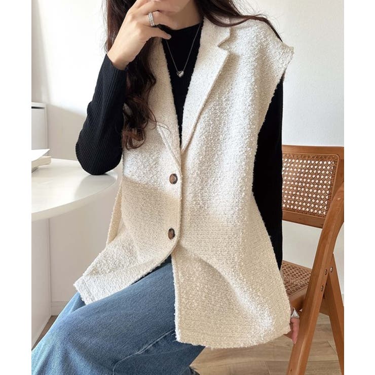 シンプルで洗練された大人の雰囲気を演出。サイドベルトブークレシングルジレベスト | Classical Elf  | 詳細画像2 