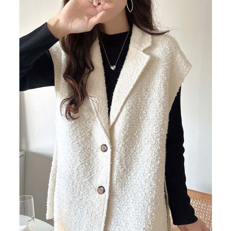 シンプルで洗練された大人の雰囲気を演出。サイドベルトブークレシングルジレベスト | Classical Elf  | 詳細画像5 