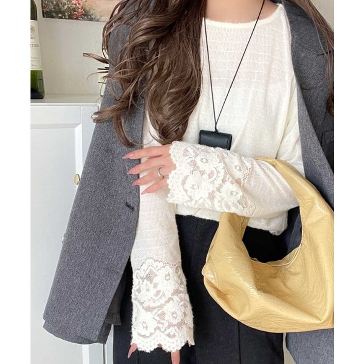 手元から華やぐ♪シーズンムード抜群、袖フラワーレース起毛トップス | Classical Elf  | 詳細画像6 