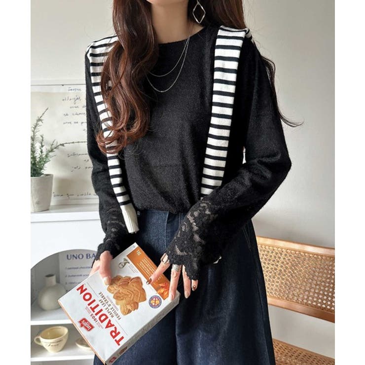 手元から華やぐ♪シーズンムード抜群、袖フラワーレース起毛トップス | Classical Elf  | 詳細画像13 