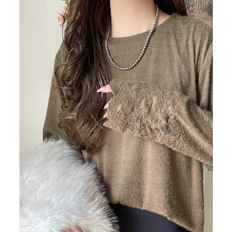 手元から華やぐ♪シーズンムード抜群、袖フラワーレース起毛トップス | Classical Elf  | 詳細画像14 