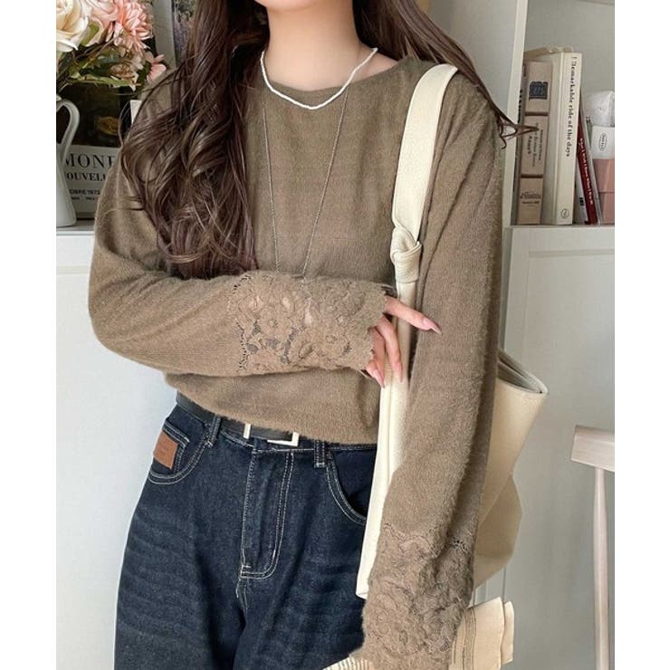 手元から華やぐ♪シーズンムード抜群、袖フラワーレース起毛トップス | Classical Elf  | 詳細画像15 