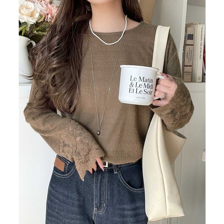 手元から華やぐ♪シーズンムード抜群、袖フラワーレース起毛トップス | Classical Elf  | 詳細画像16 