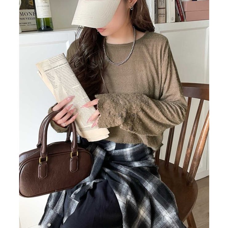 手元から華やぐ♪シーズンムード抜群、袖フラワーレース起毛トップス | Classical Elf  | 詳細画像17 