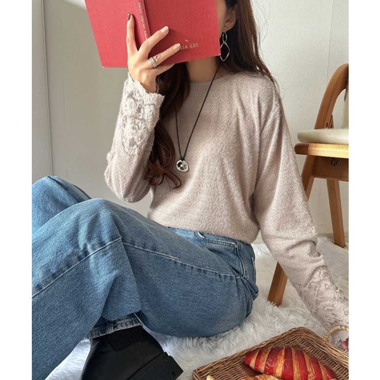 手元から華やぐ♪シーズンムード抜群、袖フラワーレース起毛トップス | Classical Elf  | 詳細画像21 