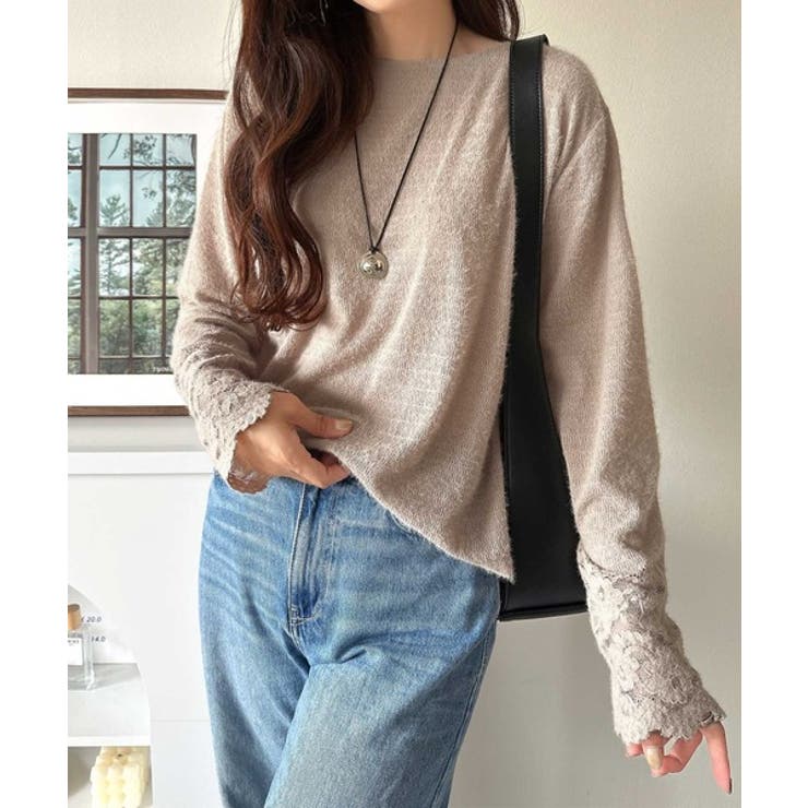 手元から華やぐ♪シーズンムード抜群、袖フラワーレース起毛トップス | Classical Elf  | 詳細画像22 