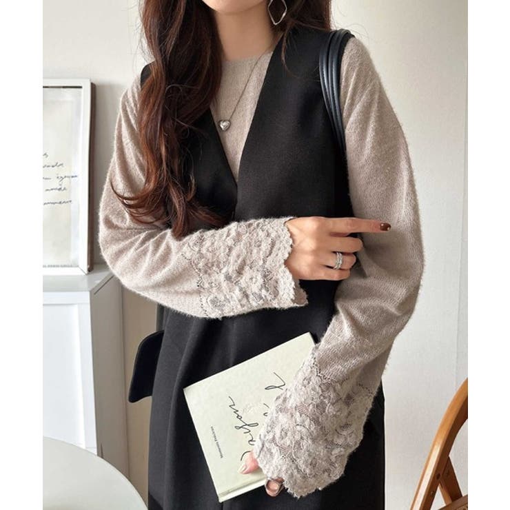 手元から華やぐ♪シーズンムード抜群、袖フラワーレース起毛トップス | Classical Elf  | 詳細画像24 