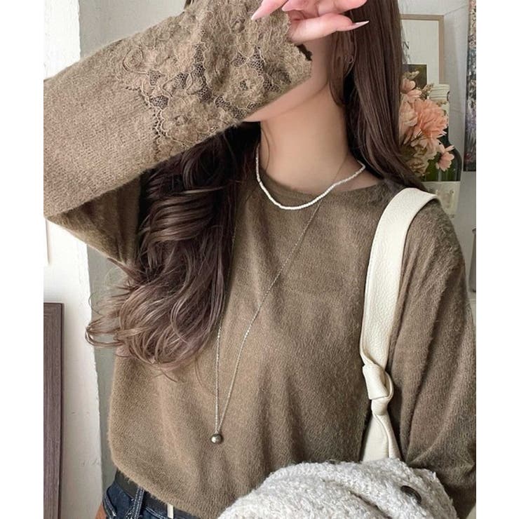 モカ | 手元から華やぐ♪シーズンムード抜群、袖フラワーレース起毛トップス | Classical Elf 