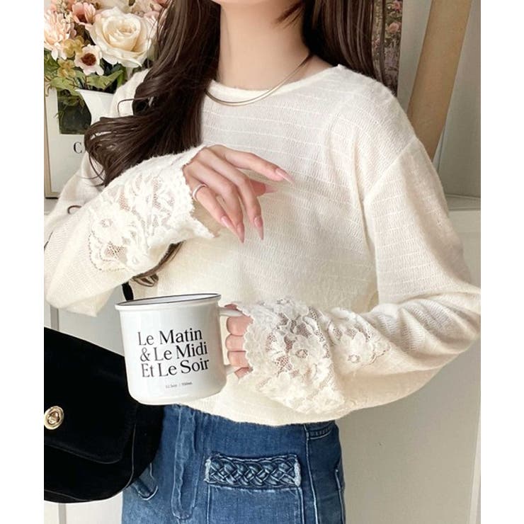手元から華やぐ♪シーズンムード抜群、袖フラワーレース起毛トップス | Classical Elf  | 詳細画像1 