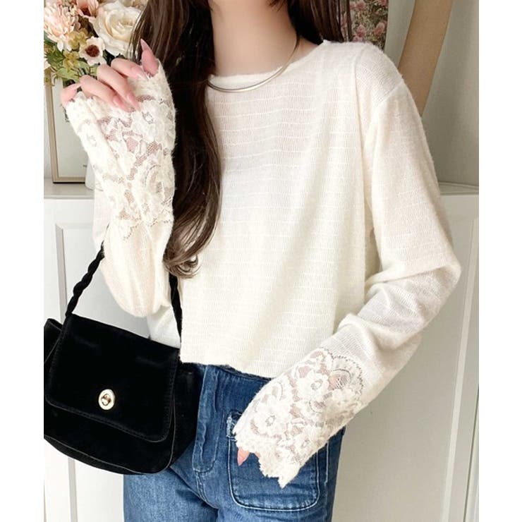 手元から華やぐ♪シーズンムード抜群、袖フラワーレース起毛トップス | Classical Elf  | 詳細画像2 