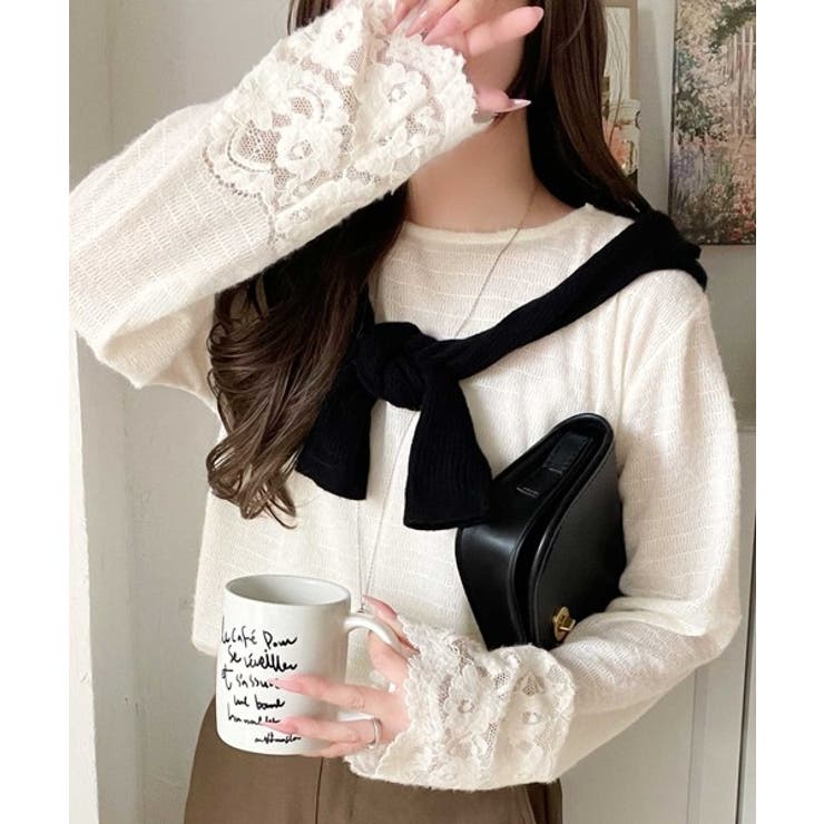 手元から華やぐ♪シーズンムード抜群、袖フラワーレース起毛トップス | Classical Elf  | 詳細画像4 