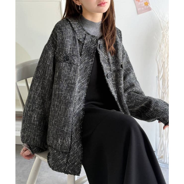 羽織るだけで華やかな存在感♪ポケットデザインコクーンツイードオーバーサイズジャケ… | Classical Elf  | 詳細画像8 