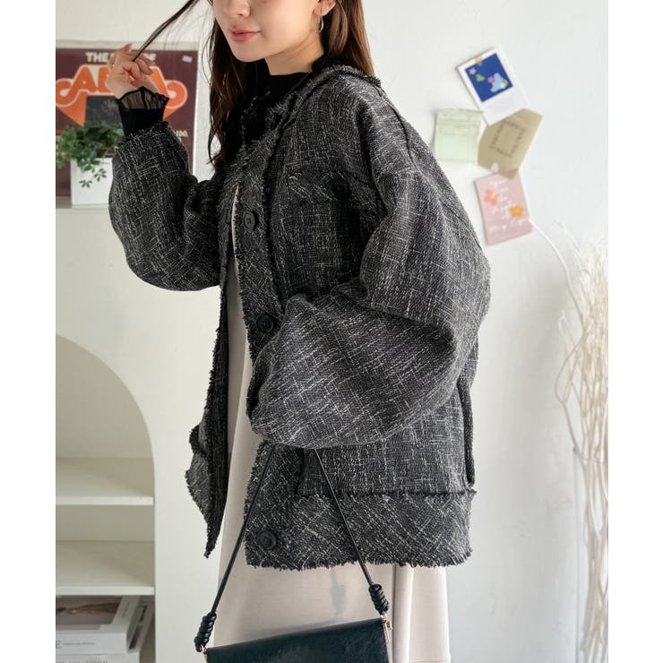羽織るだけで華やかな存在感♪ポケットデザインコクーンツイードオーバーサイズジャケ… | Classical Elf  | 詳細画像12 