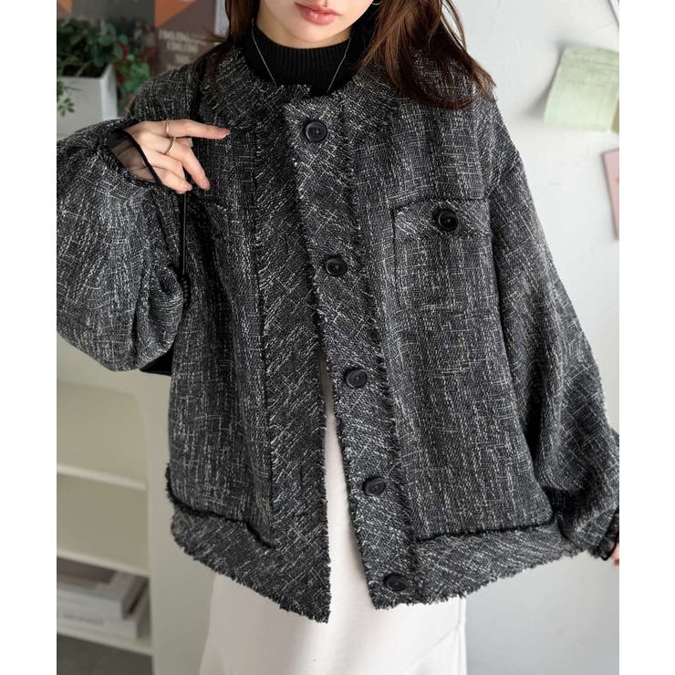 羽織るだけで華やかな存在感♪ポケットデザインコクーンツイードオーバーサイズジャケ… | Classical Elf  | 詳細画像13 