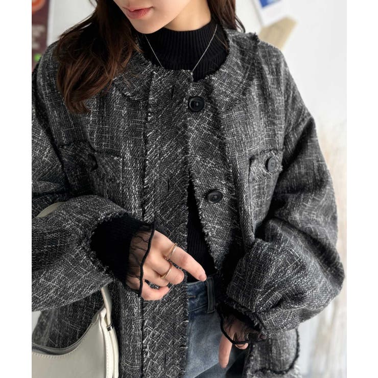 羽織るだけで華やかな存在感♪ポケットデザインコクーンツイードオーバーサイズジャケ… | Classical Elf  | 詳細画像18 