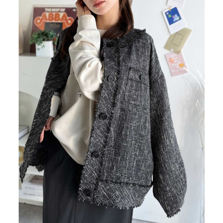羽織るだけで華やかな存在感♪ポケットデザインコクーンツイードオーバーサイズジャケ… | Classical Elf  | 詳細画像20 