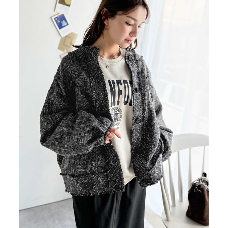 羽織るだけで華やかな存在感♪ポケットデザインコクーンツイードオーバーサイズジャケ… | Classical Elf  | 詳細画像23 