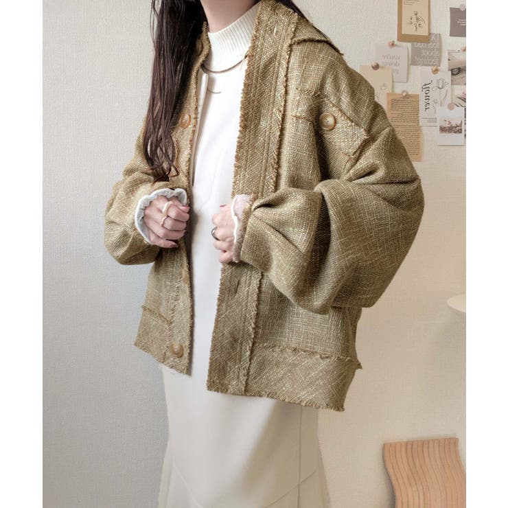 羽織るだけで華やかな存在感♪ポケットデザインコクーンツイードオーバーサイズジャケ… | Classical Elf  | 詳細画像25 