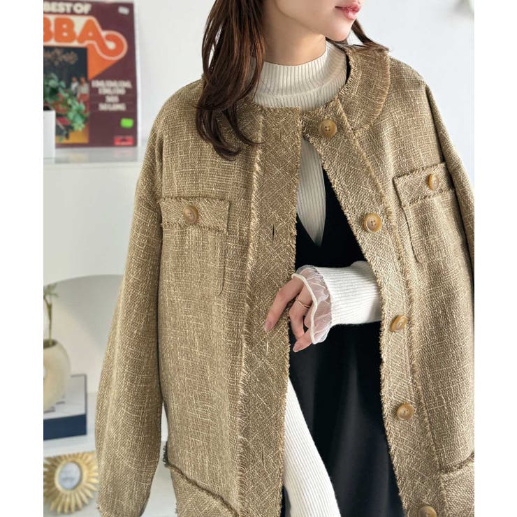 羽織るだけで華やかな存在感♪ポケットデザインコクーンツイードオーバーサイズジャケ… | Classical Elf  | 詳細画像28 