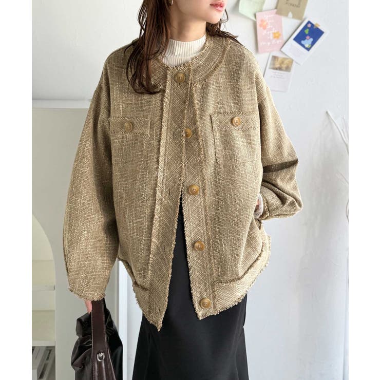 羽織るだけで華やかな存在感♪ポケットデザインコクーンツイードオーバーサイズジャケ… | Classical Elf  | 詳細画像29 