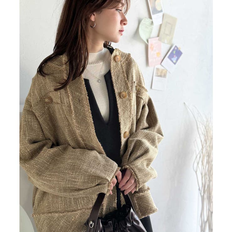 羽織るだけで華やかな存在感♪ポケットデザインコクーンツイードオーバーサイズジャケ… | Classical Elf  | 詳細画像32 