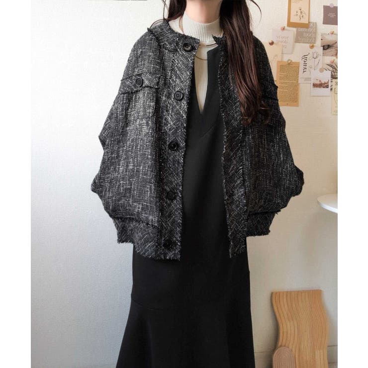 羽織るだけで華やかな存在感♪ポケットデザインコクーンツイードオーバーサイズジャケ… | Classical Elf  | 詳細画像2 