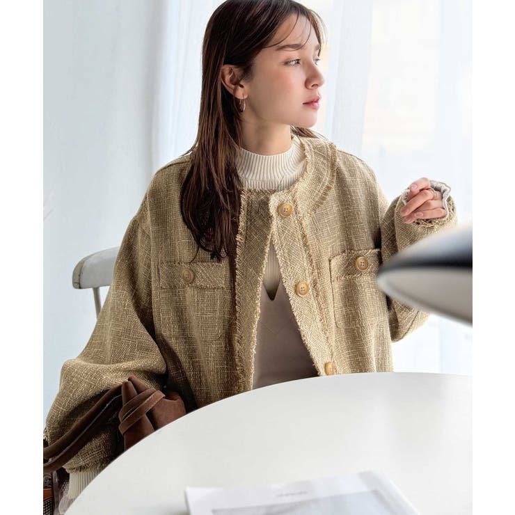 羽織るだけで華やかな存在感♪ポケットデザインコクーンツイードオーバーサイズジャケ… | Classical Elf  | 詳細画像38 