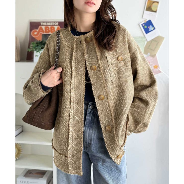 羽織るだけで華やかな存在感♪ポケットデザインコクーンツイードオーバーサイズジャケ… | Classical Elf  | 詳細画像40 